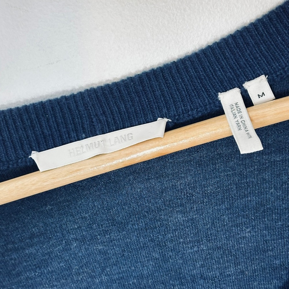 Helmut Lang Cashmere Navy Blue Distressed V Neck Oversized Sweater Womens Medium - Picture 3 of 13